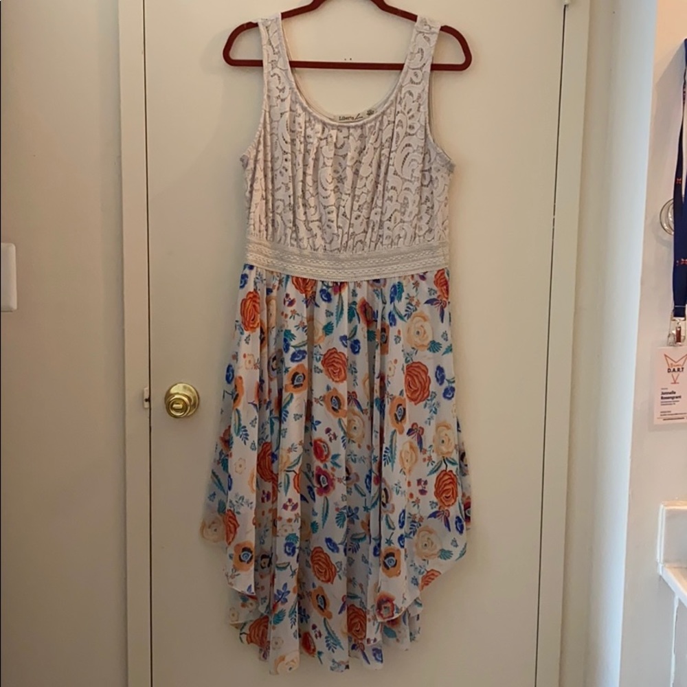 Lace and floral handkerchief hem dress